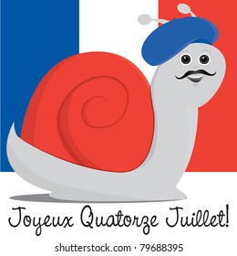 Snail in a beret Bastille Day card in vector format.