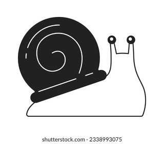 Snail with big golden spiral shell monochrome flat vector object. Editable black and white thin line icon. Simple cartoon clip art spot illustration for web graphic design