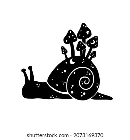 Caracol negro sobre fondo blanco, logotipo para diseño, ilustración vectorial