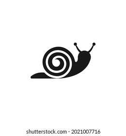 Snail, black silhouette, isolated on white background. Vector illustration, flat design, minimal monochrome logo or emblem. Nature and mucin symbol.