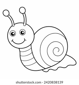snail black and white vector illustration for coloring book	