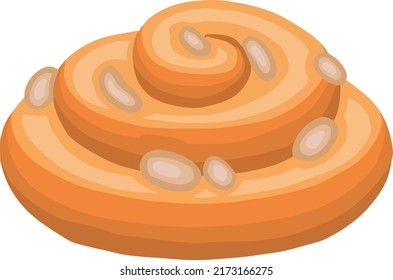 bollo de caracol con almendras, postre de torta, ilustración dibujada a mano