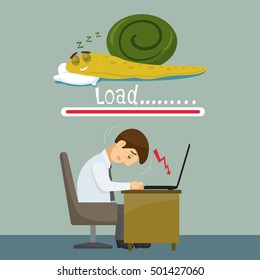 Snail Business And Slow Internet Computer, Vector Illustration Cartoon