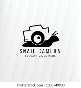 snail camera logo design template use black and white colors. 