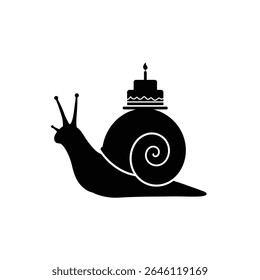 Snail carrying birthday cake sweet treat celebration.
