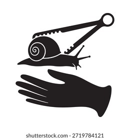A snail carrying a key and being held by a human hand black silhouette