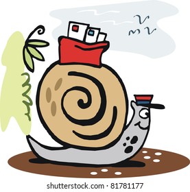 Snail carrying mail vector cartoon