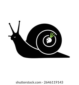 Snail carrying a turnip slow and steady.