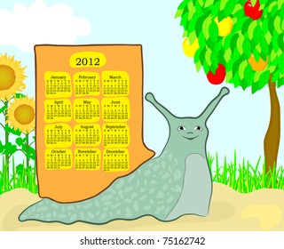 Snail Cartoon 2012 Calendar.Weeks start on Sunday.
