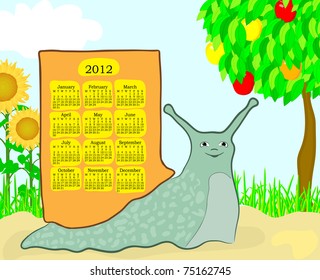Snail Cartoon 2012 Calendar.Weeks start on Monday.