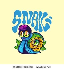 Snail cartoon character color full vector illustration