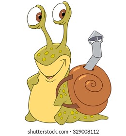 Snail. Cartoon character isolated on white background. Colorful design for kids activity book, coloring page, colouring picture. Vector illustration for children.