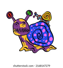 snail in cartoon style. horror concept. hand drawn. Vector illustration.