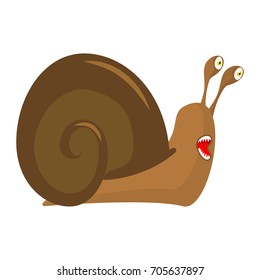 Snail cartoon style isolated. Insect with shell. Gastropod mollusk with spiral shell
