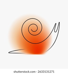Snail character. Creative art composition with blurred gradient and simple line elements. Bright modern design animal in minimalistic style. Vivid vector illustration.