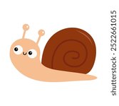 Snail cochlea brown shell insect icon. Smiling face. Cute cartoon kawaii funny baby character. Happy Valentines Day. Card Sticker print. Childish style. Flat design. Isolated. White background. Vector