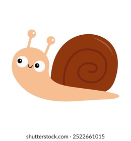 Snail cochlea brown shell insect icon. Smiling face. Cute cartoon kawaii funny baby character. Happy Valentines Day. Card Sticker print. Childish style. Flat design. Isolated. White background. Vector