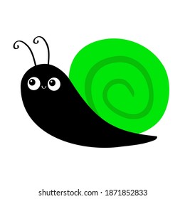 Snail cochlea icon. Green shell. Cute cartoon kawaii funny character. Insect bug isolated. Big eyes. Blue body. Smiling face. Flat design. Baby clip art. White background. Vector illustration