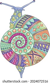 snail colorful mandala design for kids illustration