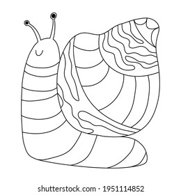 Snail coloring book. Children and adults coloring antistress. Vector stock illustration on isolated white background.