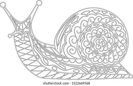 Snail coloring page contour vector illustration for painting 
