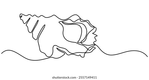 snail conch continuous line vector illustration, Continuous one line drawing of conch snail shell. Seashell symbol and banner of beauty spa and wellness salon in simple linear style. Editable stroke. 