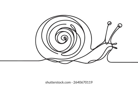 snail conch continuous line vector illustration, Continuous one line drawing of conch snail shell. Seashell symbol and banner of beauty spa and wellness salon in simple linear style. Editable stroke.