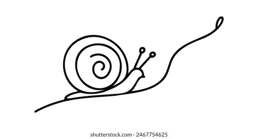 snail continuous one line drawing of isolated,