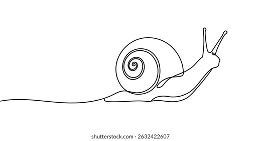 Snail continuous one line drawing isolated on white background best use for logo banner minimalism Editable stroke