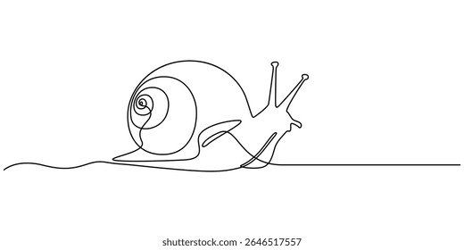 Caracol contínuo um desenho de linha isolado no fundo branco melhor uso para o minimalismo de banner logotipo, linha contínua elegante desenho de uma caracol Shell Gastrópodes Molusco ilustração, Uma única linha
