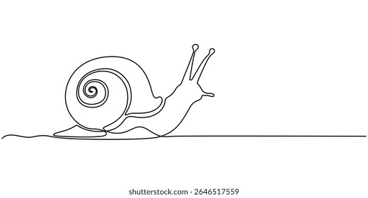 Caracol contínuo um desenho de linha isolado no fundo branco melhor uso para o minimalismo de banner logotipo, linha contínua elegante desenho de uma caracol Shell Gastrópodes Molusco ilustração, Uma única linha