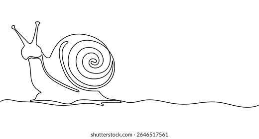 Caracol contínuo um desenho de linha isolado no fundo branco melhor uso para o minimalismo de banner logotipo, linha contínua elegante desenho de uma caracol Shell Gastrópodes Molusco ilustração, Uma única linha
