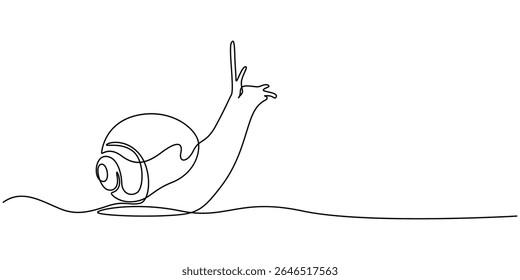 Snail continuous one line drawing isolated on white background best use for logo banner minimalism, Elegant Continuous Line Drawing of a Snail Shell Gastropods Mollusk Illustration, One single line