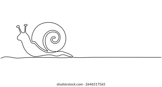 Caracol contínuo um desenho de linha isolado no fundo branco melhor uso para o minimalismo de banner logotipo, linha contínua elegante desenho de uma caracol Shell Gastrópodes Molusco ilustração, Uma única linha