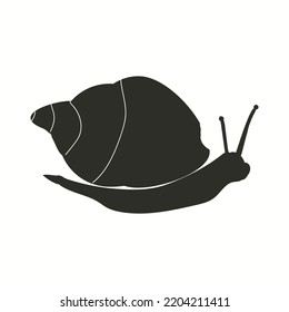 Snail crawling black silhouette isolated on white background. Vector illustration