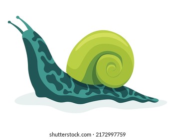 Schneckenkrabbeln. Schneckenhülle Farbige Weichzeichner einzeln auf Cartoon-Art. Mehrfarbige Schneckenschnecke für Kinder, die Design oder Schnelligkeit Schnürsenkel