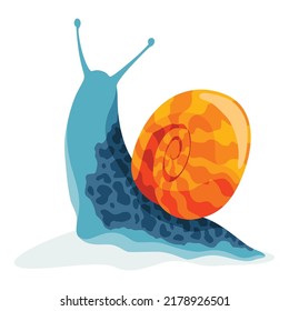 Snail crawling. Snailfish colour shell. Colourful mollusk character isolated in cartoon style. Multicolored slug snail-shaped for kids design or speed snail-paced