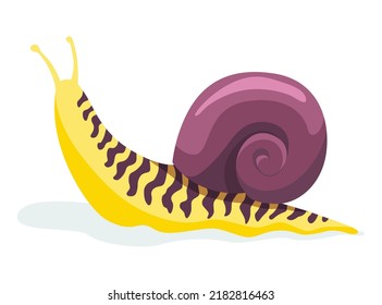 Cráneo de caracoles. Cubierta de color de caracol. Personaje molusco colorido aislado al estilo de las caricaturas. Lechuga multicolor en forma de caracol para el diseño de los niños o velocidad de caracol