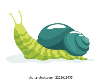 Snail crawling. Snailfish colour shell. Colourful mollusk character isolated in cartoon style. Multicolored slug snail-shaped for kids design or speed snail-paced