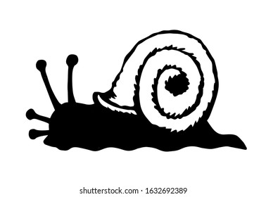 A snail creeps on the ground. Vector drawing
