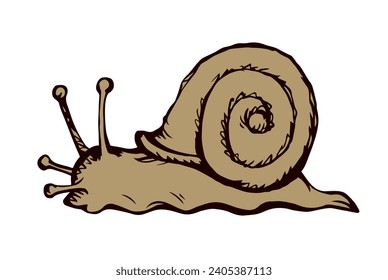 Un caracol serpentea en el suelo. Dibujo de vectores