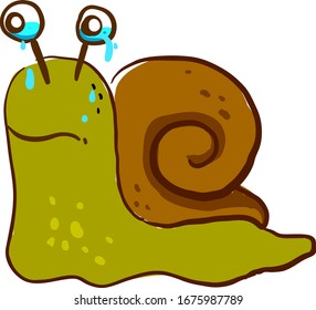 Snail crying, illustration, vector on white background.