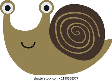 Caracol con un patrón de rizos en la casa. Ilustración de dibujos animados en un estilo plano e ingenuo