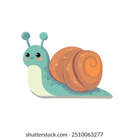 Snail cute childish  cartoon illustration. Vector snail isolated on white background Flat design element