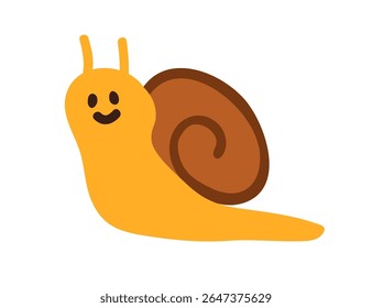 Snail, cute funny kawaii adorable smiling slow character. Happy comic amusing animal in simple doodle style. Kids childish flat graphic vector illustration isolated on white background
