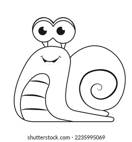 Esbozo de página de color caracol lindo y sonriente de estilo de caricatura aislado en fondo blanco. página de color para niños.