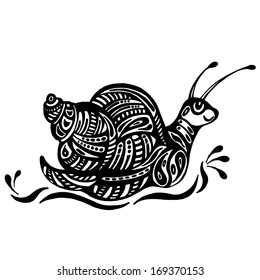 Snail with decorative ornament, vector