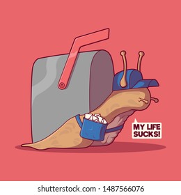 Snail delivering mail vector illustration. Technology, message, mail, post, communication design concept