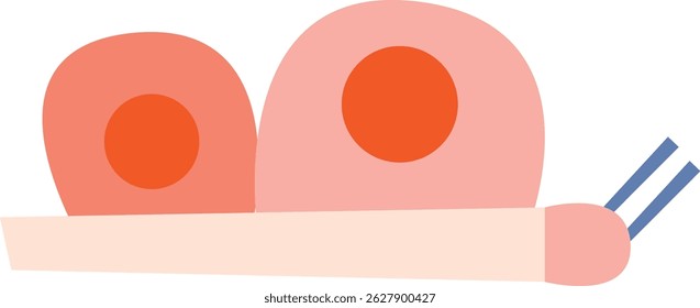 A snail is depicted with rounded shapes and a minimalist style.  The creature is shown using simple forms and a light color palette. Cartoon vector illustration