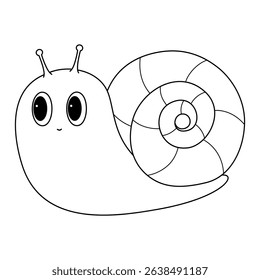 snail doodle outline line art on white background